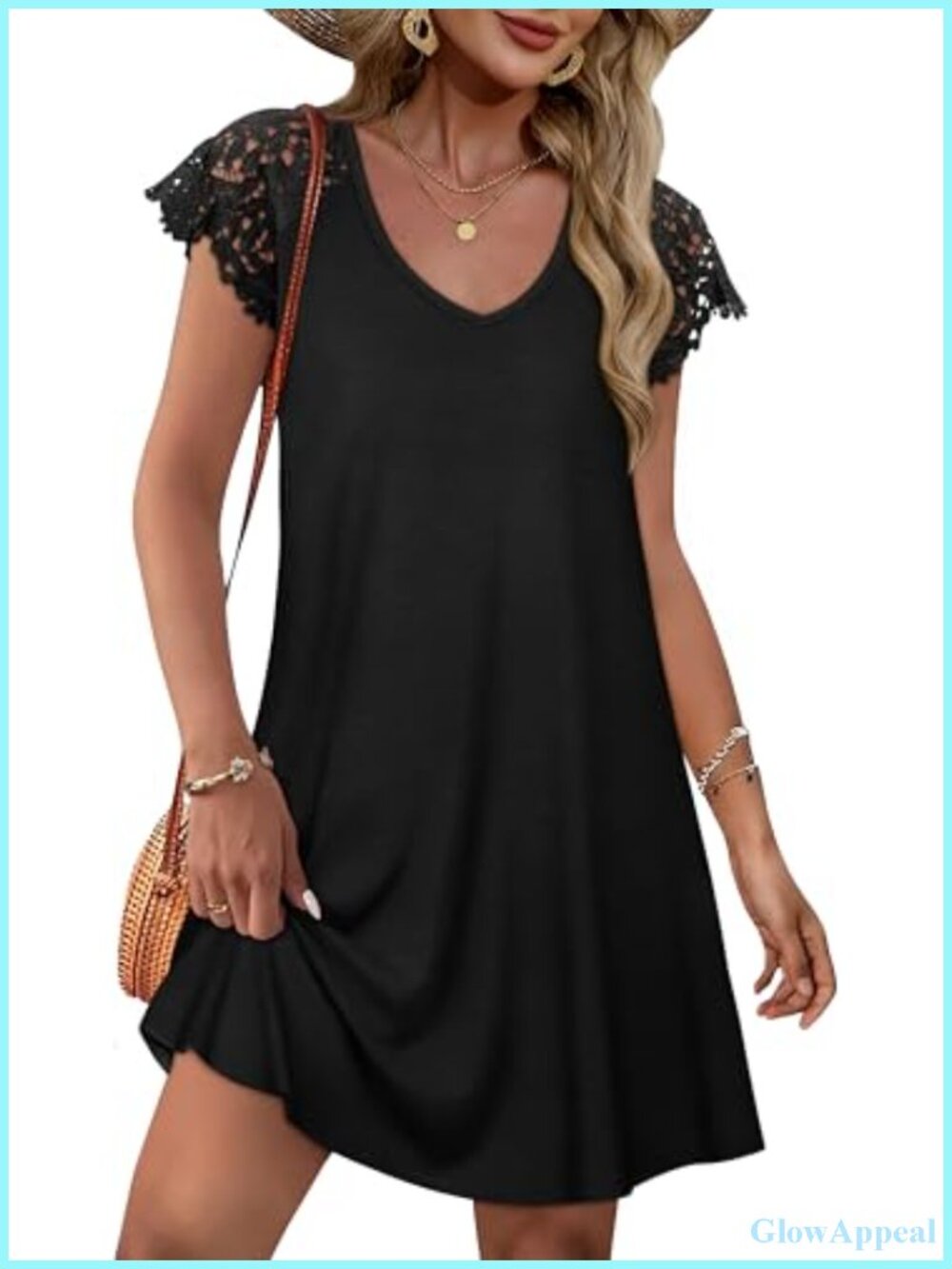 Lace Short Sleeve V-Neck Summer Dress Casual Vacation Mini